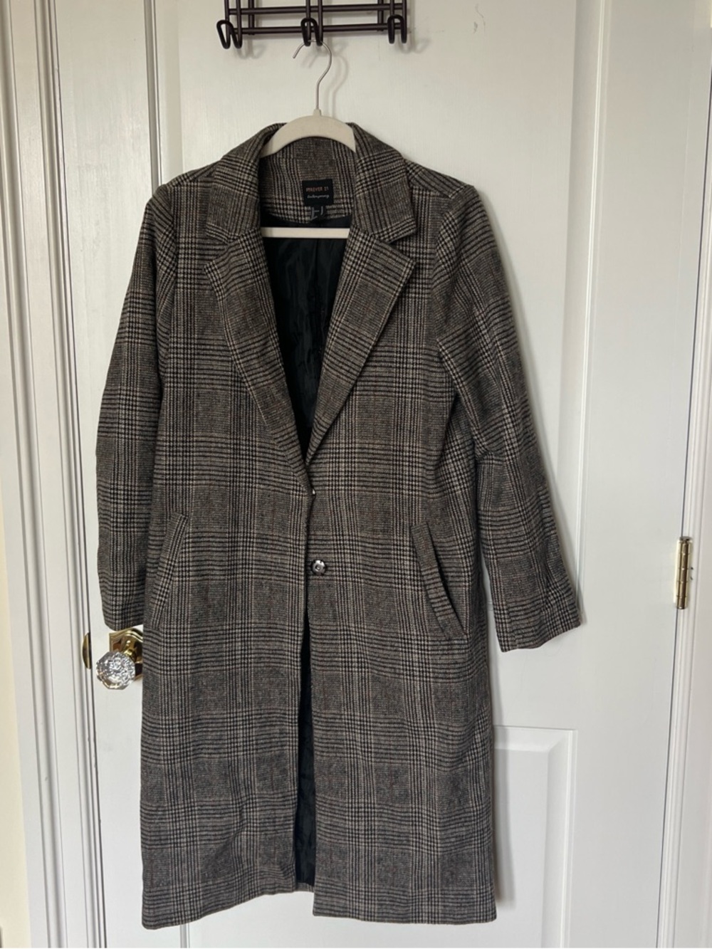 Forever 21 Gray Plaid Long Trench Coat - Picture 4 of 4